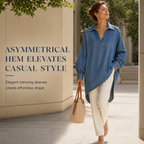 ⏳LAST DAY SALE ONLY ￡19.99!!💙 Women's Casual Loose Denim V-Neck Pullover Shirt with Batwing Sleeves and Asymmetrical Hem