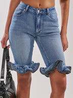 Casual Solid Tailored Denim Shorts