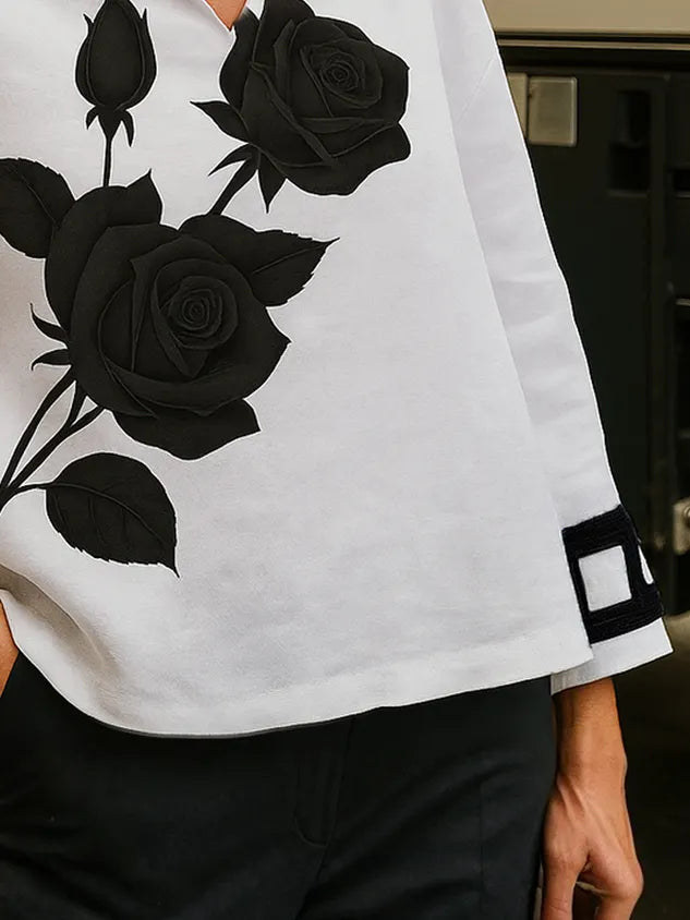 Casual Floral Printing Shawl Collar Blouse