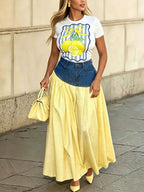 Casual Distressing Split JointColor Block Maxi Skirt