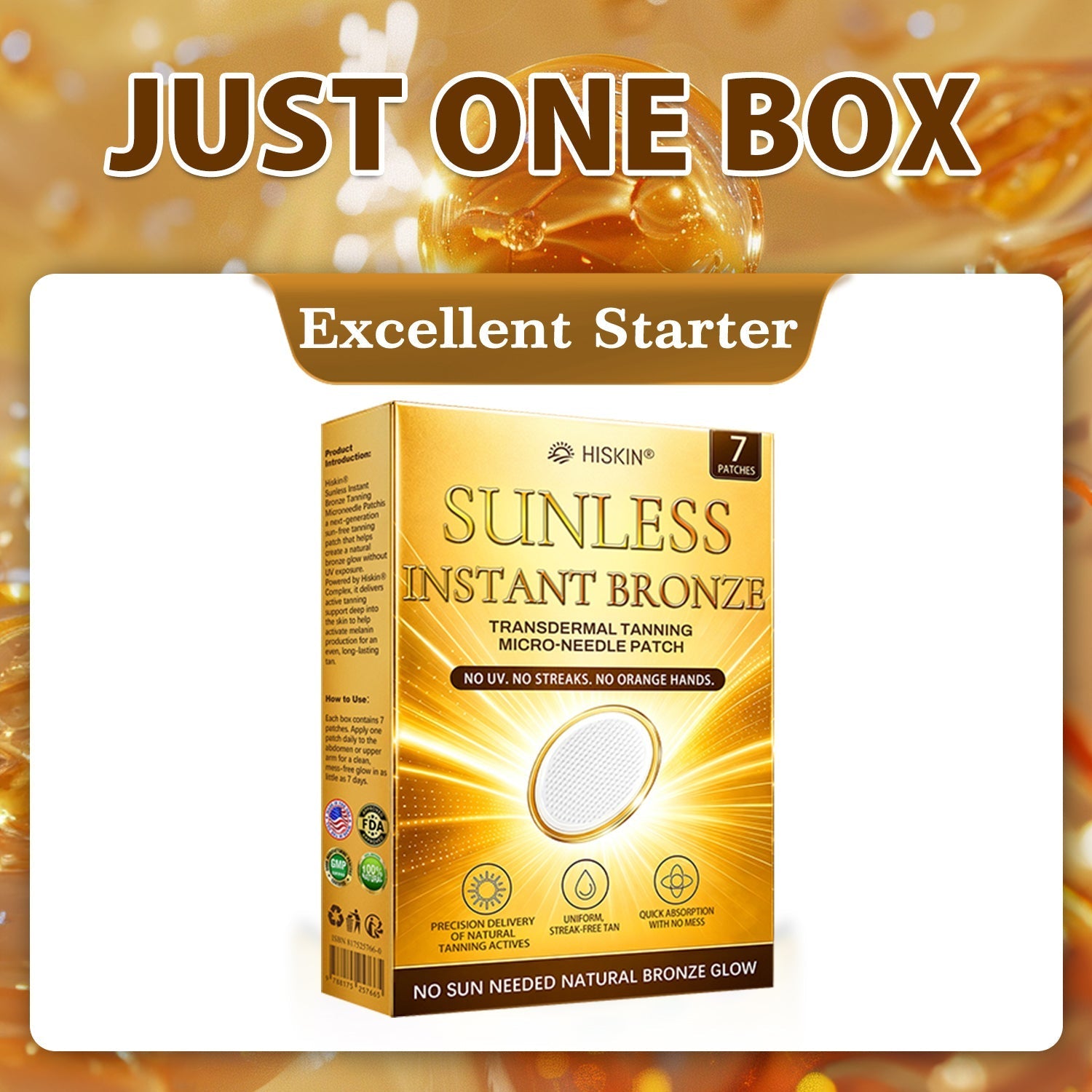 Official Store | Hiskin® Sunless Instant Bronze Tanning Microneedle Patch US (Just once a day) Visible Bronze Glow in 7 Days No UV, No Orange, No Streaks, No DHA, No Mess.