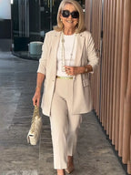 Two-Piece Suit Blazer Coat Pants Gorgeous Neutral Styles Suit