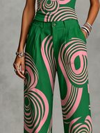 Casual Geometric Floral Straight Pants
