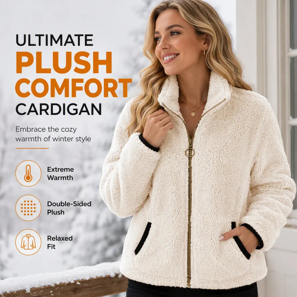 ⏳LAST DAY SALE ONLY￡15.99!!⭐🧥 Soft Plush Zip-Up Cardigan – Cozy Full-Zip Layer for Effortless Cool-Weather Style