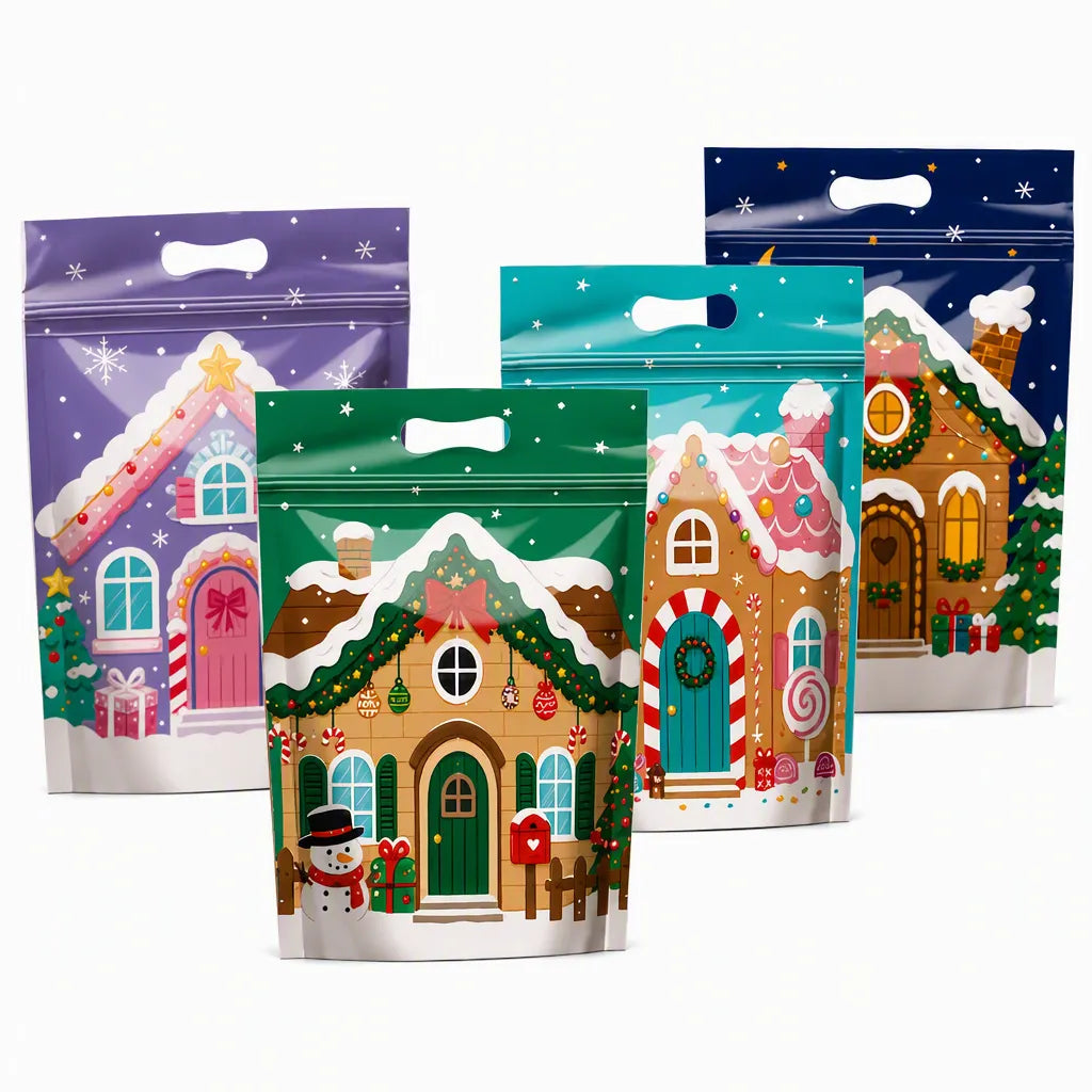 ⏳LAST DAY SALE 50% OFF 🎅🔥50 Pack Christmas Candy Bags Cartoon Stand Up Zipper Pouches for Snowflake Crisp Cookie and Baking Food Packaging