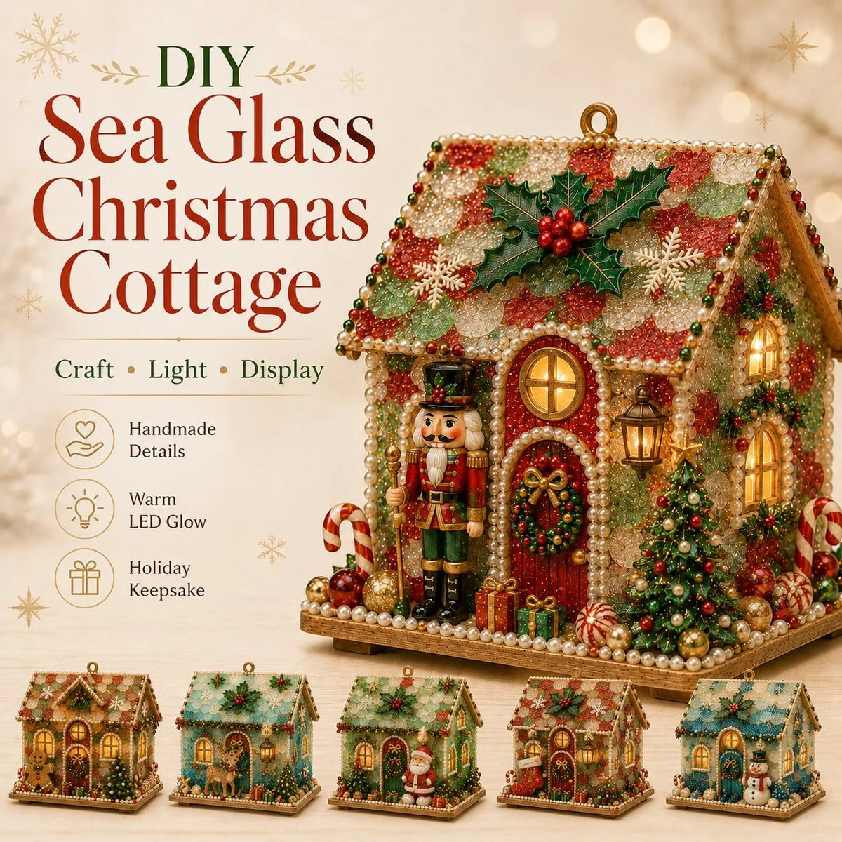 🏡 Beginner-Friendly DIY Glowing Coastal Glass-Style Christmas Cottage Kit Collection