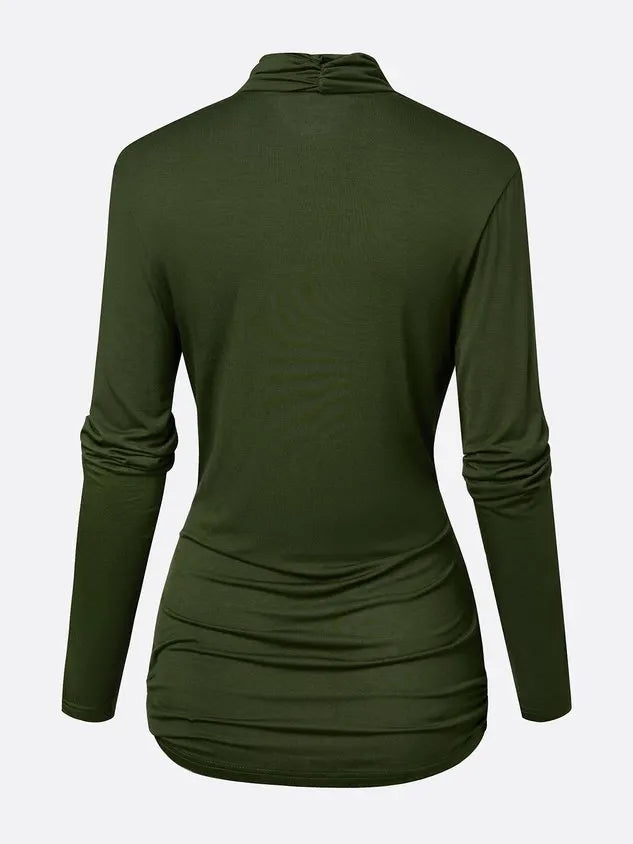 Casual Plain Ruched Cowl Neck T-shirt
