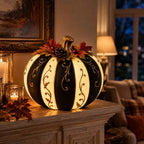 Lighted Black & Ivory Pumpkin Decor with Remote