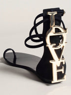 Metal Letters Split-Joint Bandage Open Toe Sandals