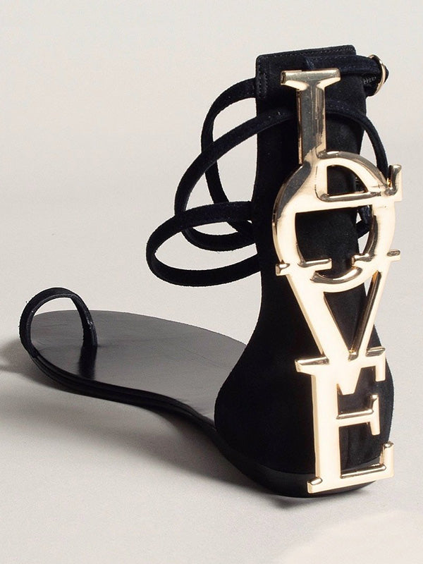 Metal Letters Split-Joint Bandage Open Toe Sandals