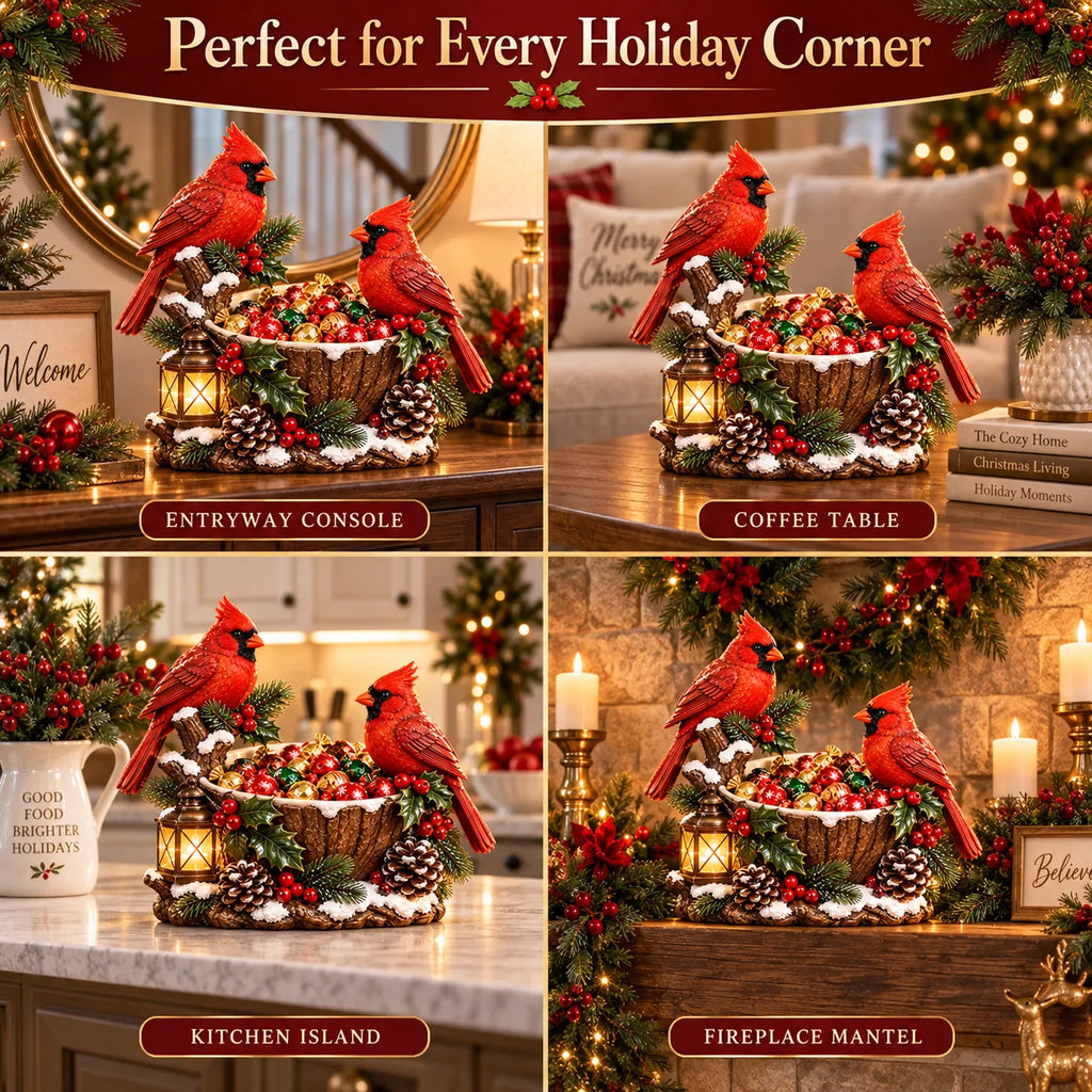 Cardinal Christmas Treat Bowl – Lighted Holiday Candy Bowl & Tabletop Decor