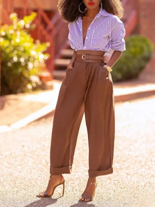 Casual Plain Pockets Turnip Pants No Belt