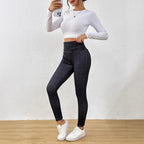 Women's Denim Fleece-lined Thermal Leggings, High-waisted, Pleated Waistband, Slim Fit, Suitable For Wearing As Outerwea