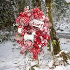 Winter wreath for front door  ,with white winter deer ornaments and sign