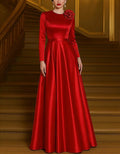 Solid Color Round Neck Satin 3d Flowers Maxi Dress