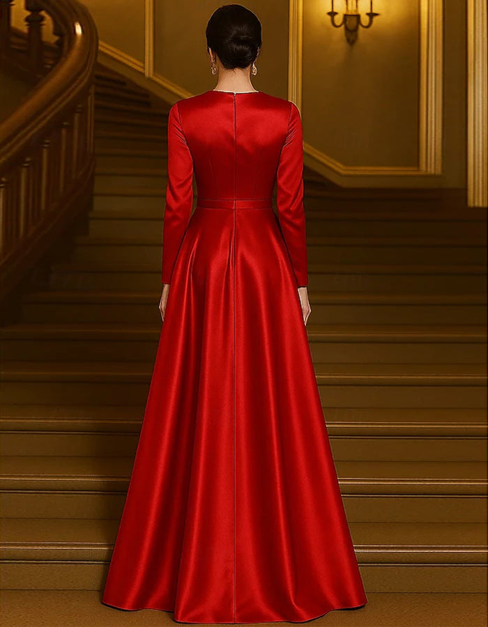 Solid Color Round Neck Satin 3d Flowers Maxi Dress