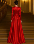 Solid Color Round Neck Satin 3d Flowers Maxi Dress
