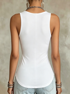 Casual Plain Zipper Crew Neck Tank Top