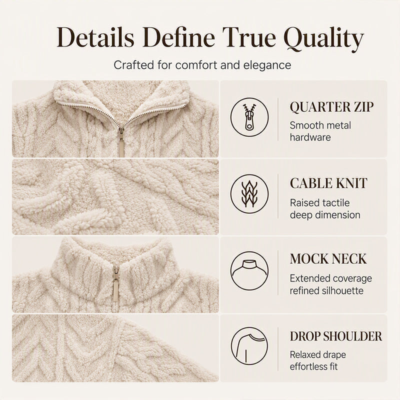 ⏳LAST DAY SALE ONLY￡17.99!!🌿Women's Warm Quarter Zip Cable Knit Sweatshirt