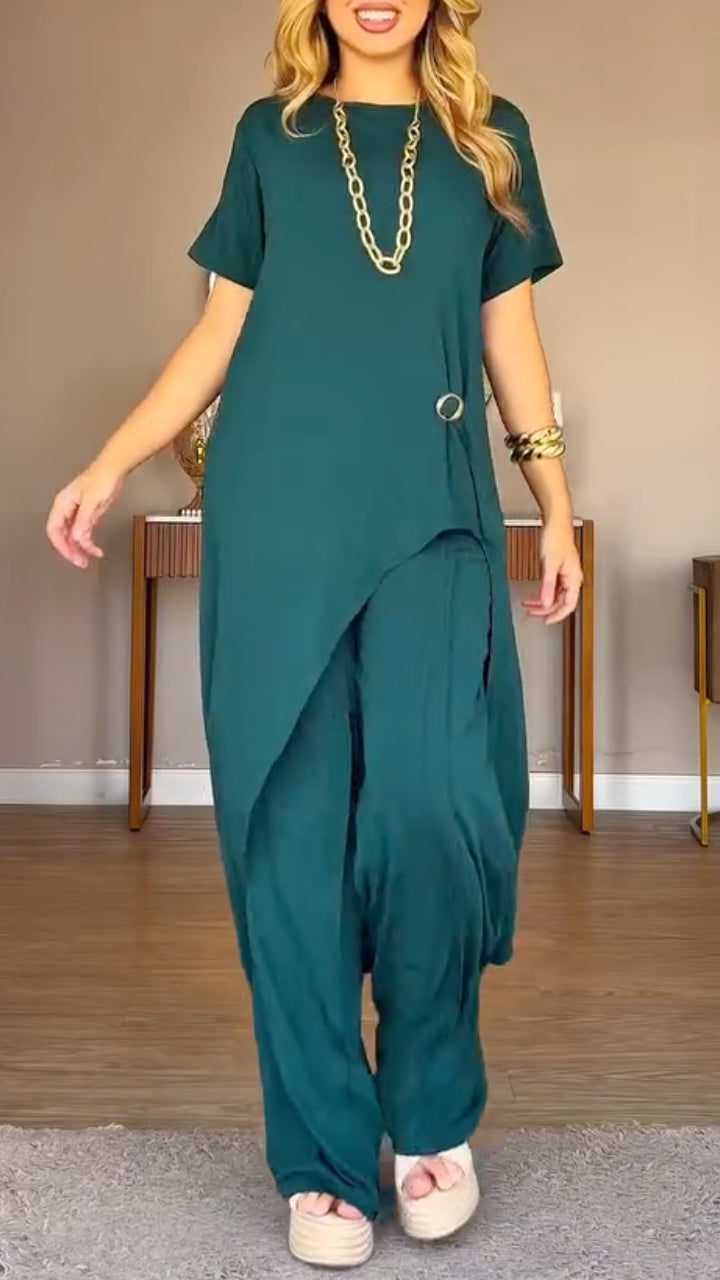 Asymmetric Longline Top & Harem Wide Leg Pants Co‐Ord Set