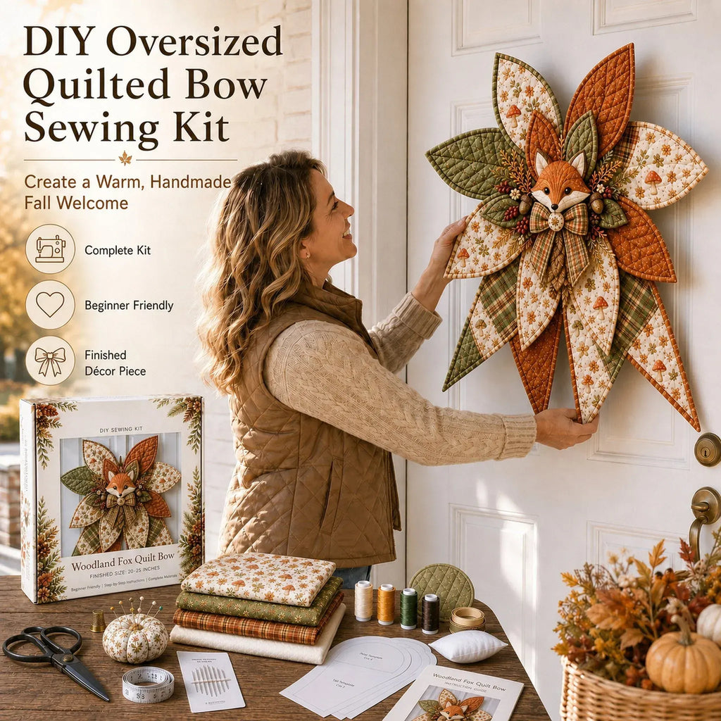 🎀 Beginner-Friendly Oversized Quilted Bow Sewing Kit | Coordinated Printed Fabrics, Batting, Pre-Designed Templates & Complete Supplies for a 3D Statement Bow ✨