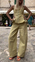 Stripe Peplum Top & Wide Leg Pants Co‐Ord