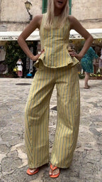 Stripe Peplum Top & Wide Leg Pants Co‐Ord