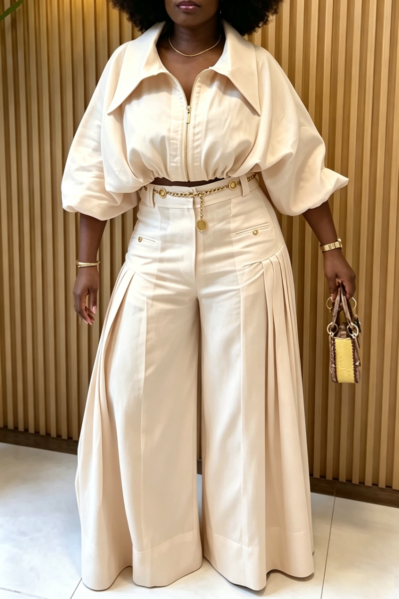 Women's Collar Shirt+ Wide Leg Pants Casual Suit