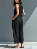 Casual Pockets Plain V Neck Tank Jumpsuit