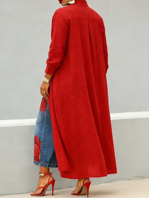 Casual Cotton Shirt Collar Blouse Loose Long Sleeve Daily Top