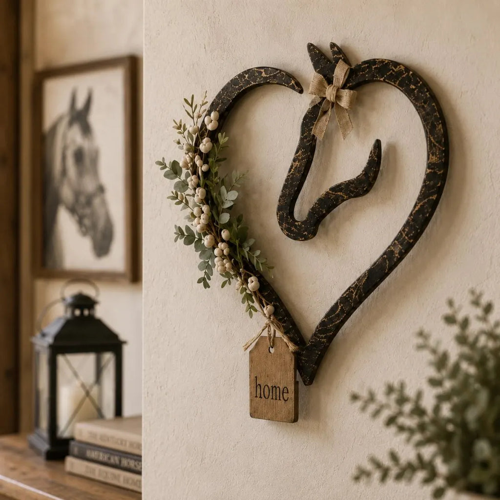 🎉Rustic Horse Heart Wall Decor with Greenery 💜– ✨Farmhouse Equestrian Home Accent