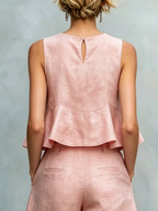 Cotton Casual Solid Relaxed Plain Peplum Sleeveless Blouse