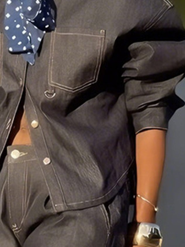 Casual Plain Shirt Collar Denim Shirt