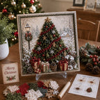 Premium 3D Christmas Fabric Poke Art Kit | No-Sew Holiday Craft with Pre-Punched Board, Fabric Squares & Display Stand