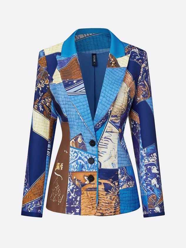 Stylewe Women Casual Natural X-Line Printed Blazer Lapel Collar Daily Spring