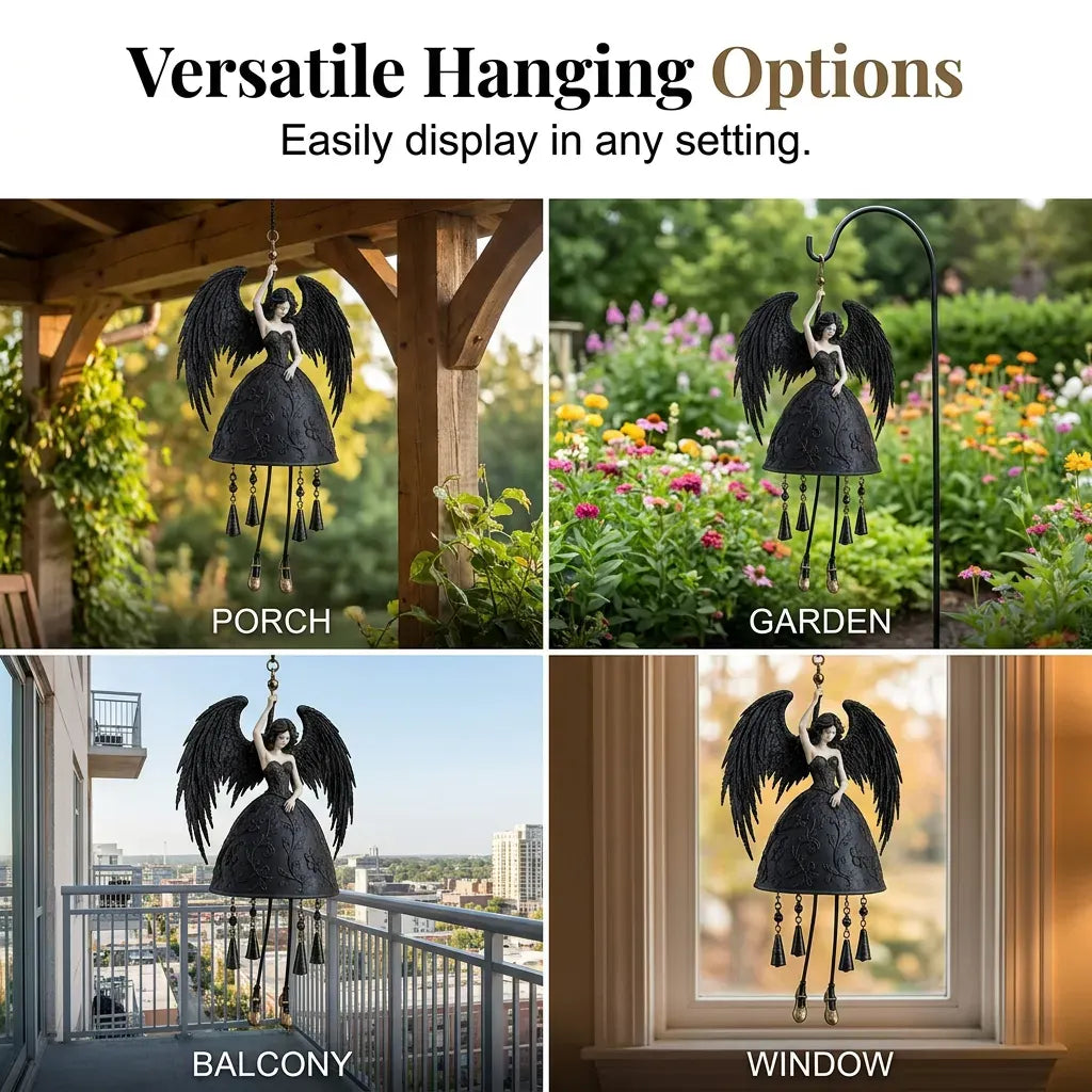 🖤 Dark Angel Gothic Wind Chime – Enchanting Outdoor Garden Hanging Decor
