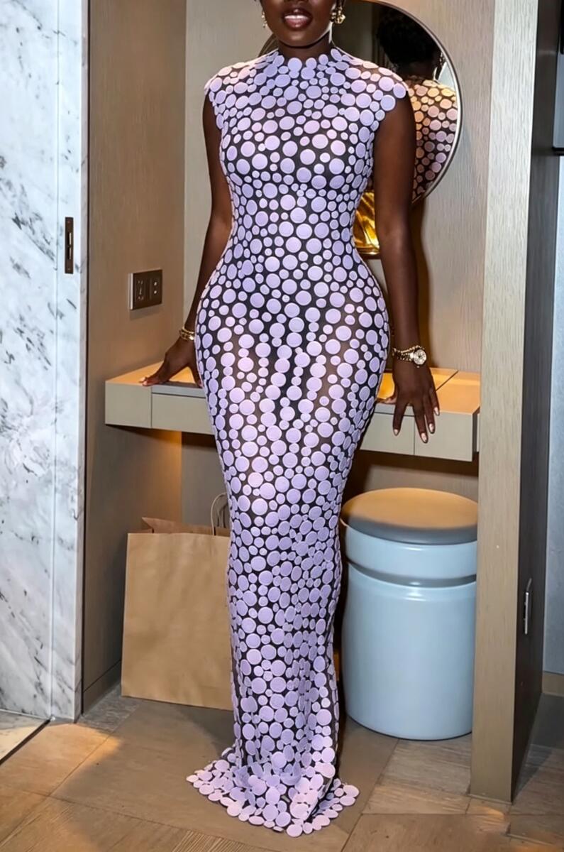 Women's Wedding Dress Classic Polka dots Back Slit Round Neck Slim Fit Elegant Maxi Dress