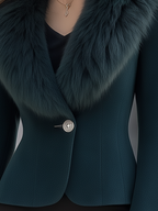Deep Teal Faux Fur Shawl Collar Flared Sleeve Short Coat