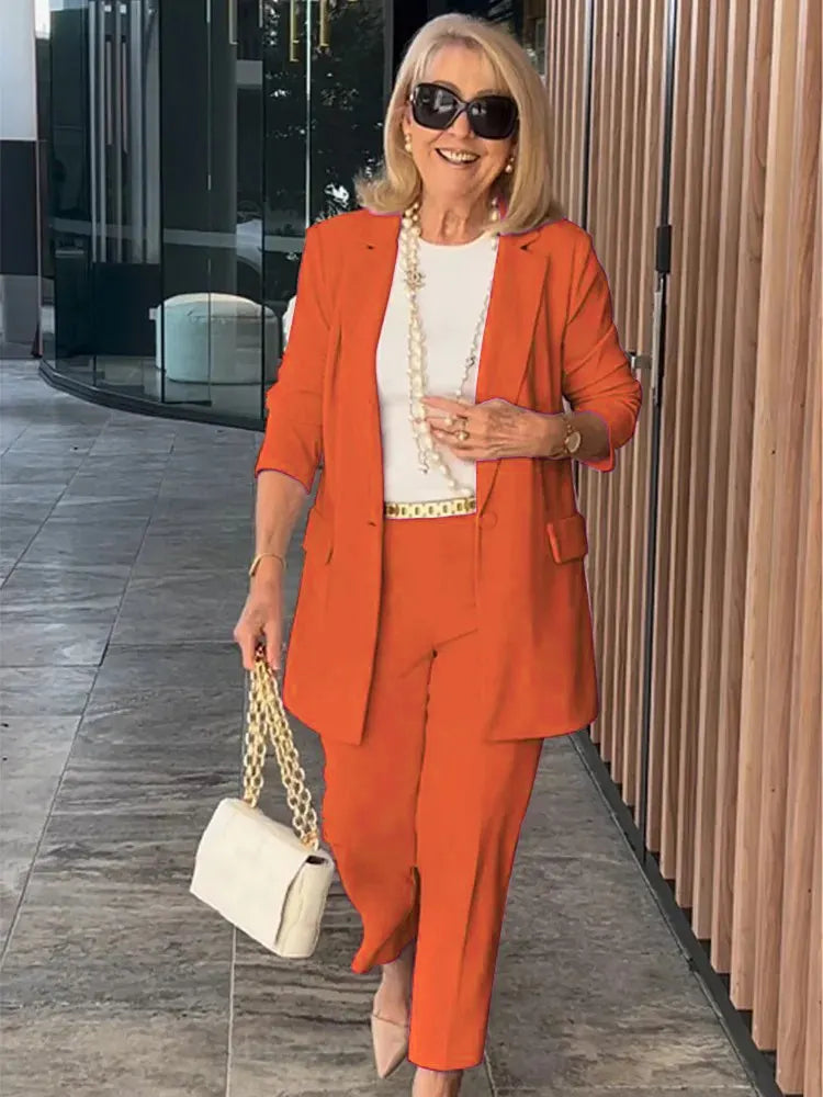 Two-Piece Suit Blazer Coat Pants Gorgeous Neutral Styles Suit