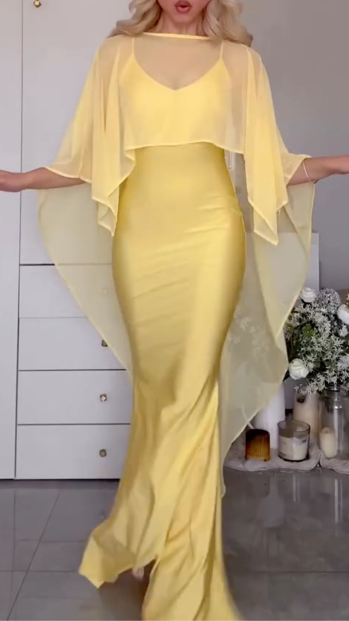 Satin Slip Maxi Dress & Sheer Cape Shrug Co‐Ord Set