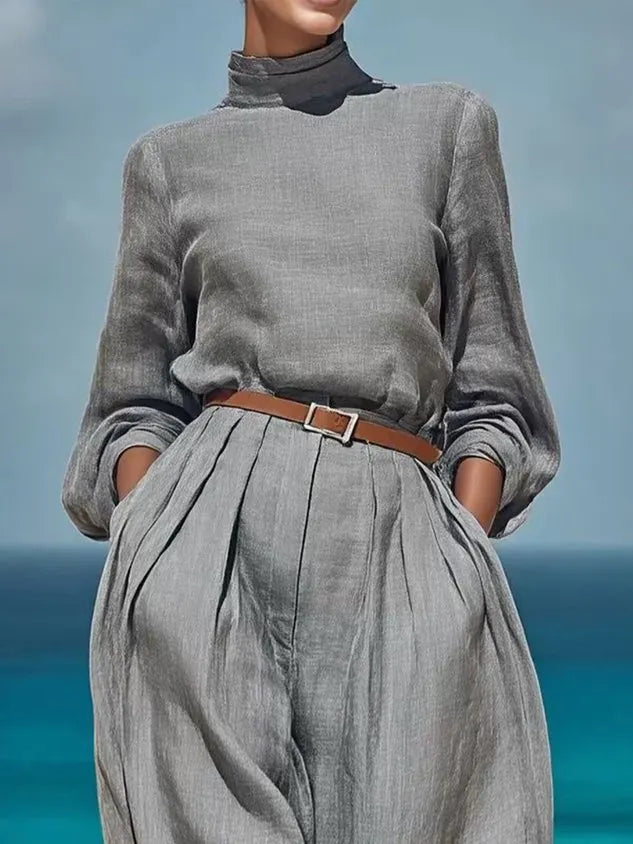 Cotton And Linen Casual Plain Stand Collar Blouse