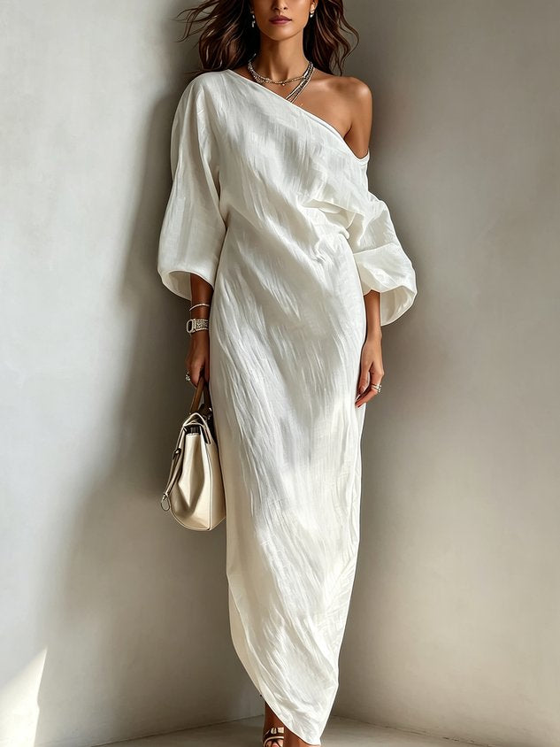 Casual Cotton Linen Maxi Dress Asymmetrical H-Line