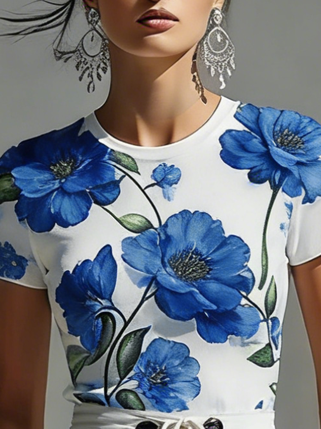 Casual Floral Slim Fit Short Sleeve Tee