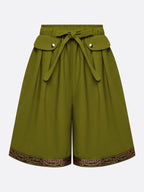 High-Waist Ethnic Print Cotton-Linen Casual Shorts