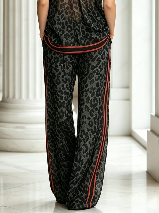 Casual Leopard Printing Wide Leg Pants