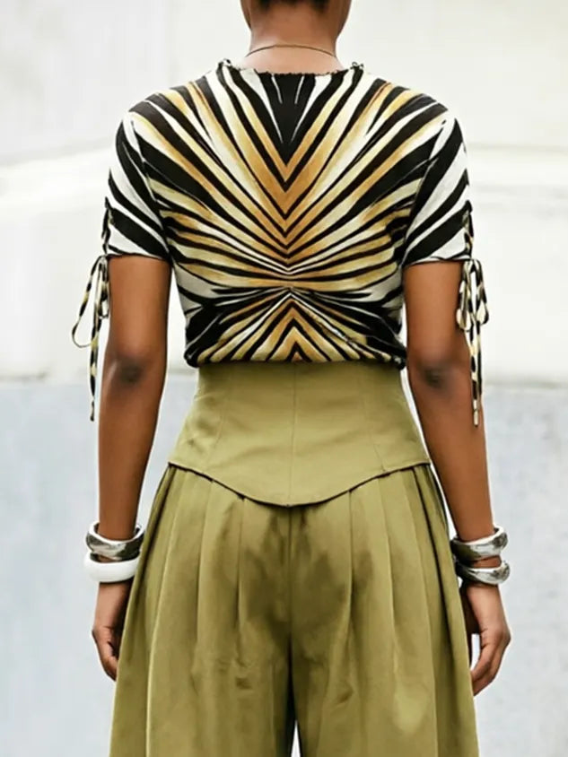Casual Abstract Graphic Stand Collar T-shirt