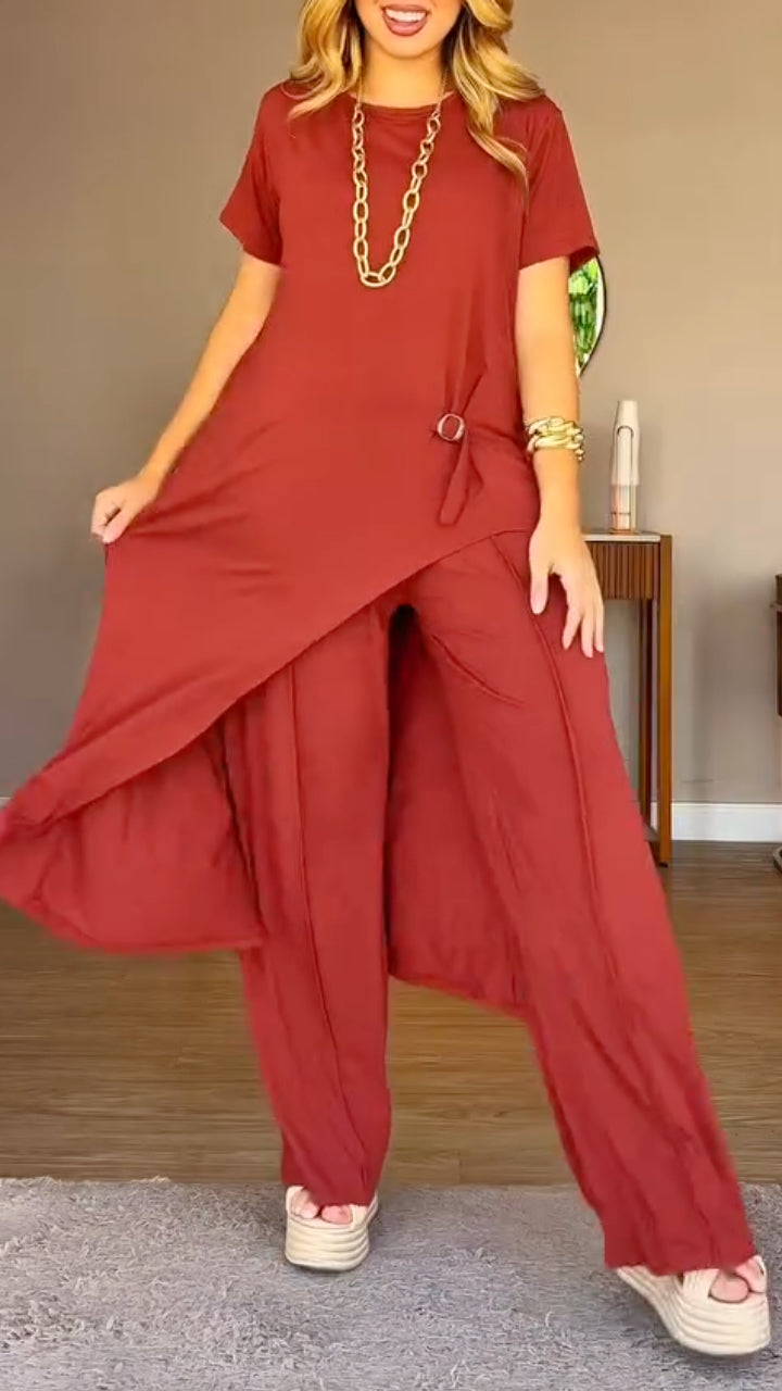 Asymmetric Longline Top & Harem Wide Leg Pants Co‐Ord Set