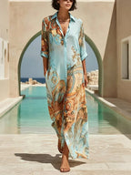 Casual Abstract Print Relaxed Maxi Shirt Dress