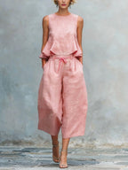 Cotton Casual Solid Relaxed Plain Peplum Sleeveless Blouse