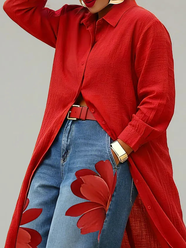 Casual Cotton Shirt Collar Blouse Loose Long Sleeve Daily Top